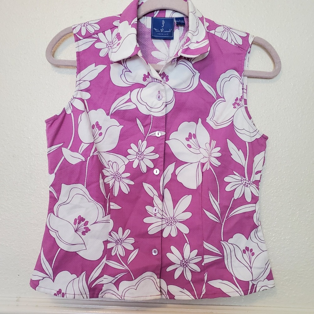 Tori Richard Honolulu Womens Purple Floral Sleeveless Cotton Button Up Shirt 4